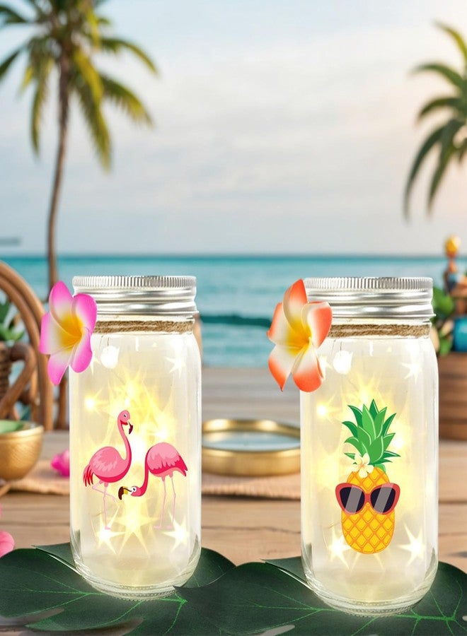 CUPLOOV Luau Party Decorations Mason Jars Set, 6 Pcs Glowing Mason Jars with Lids Centerpieces Decoration for Table for Hawaiian Luau Summer Pool Beach Party Table Decorations, Hawaiian Centerpieces - Image 1